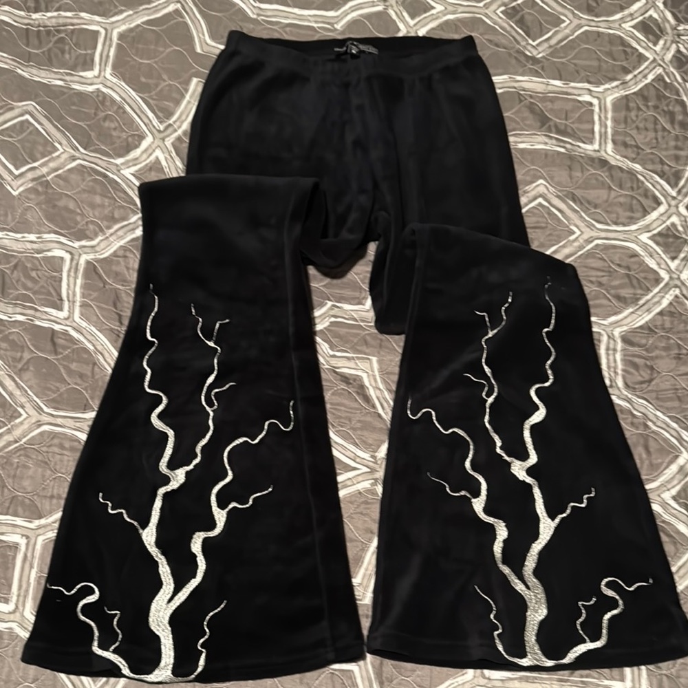 Dolls Kill Black Flare Pants with Silver Accents